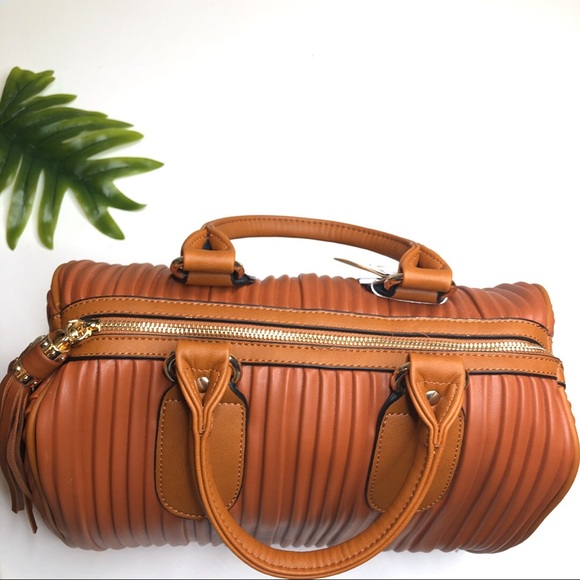 Vegan leather speedy handbag cognac brown fringe - Picture 6 of 8